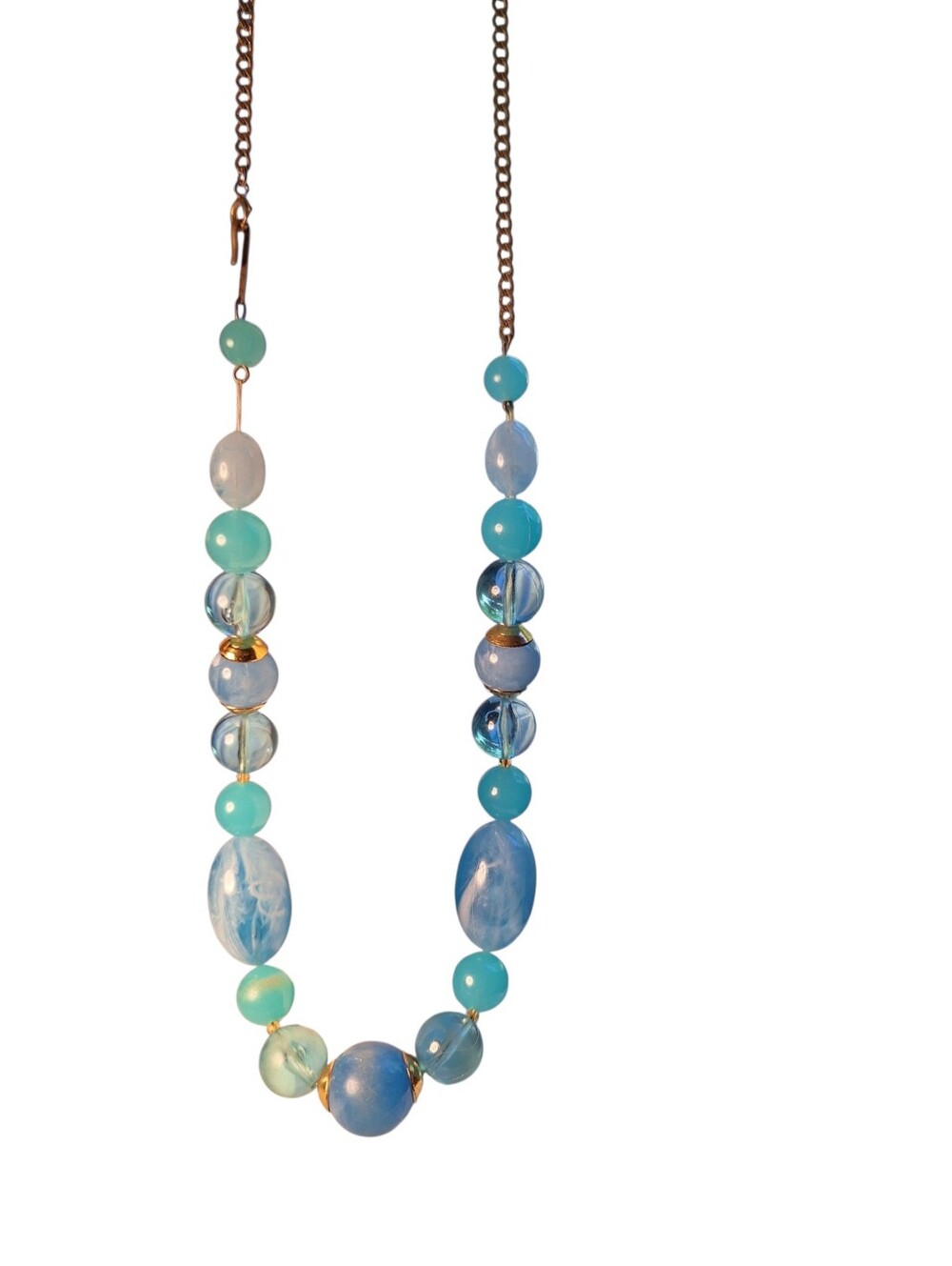 Vintage Western Germany Multi Strand Necklace Various Blue Tones Plastic eggs